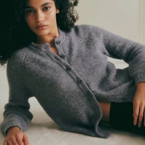 Sezane Charcoal Cardigan Sweater